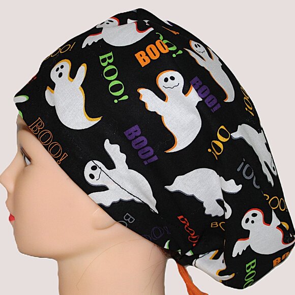 Womens My Halloween Boo, Ghost Euro Pixie Scrub Cap, Handmade NWOT - Picture 4 of 8